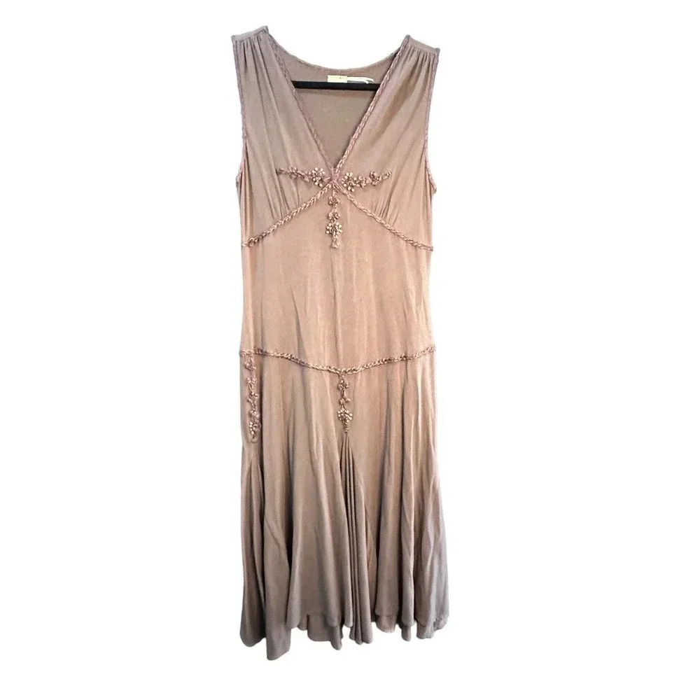 Max Studio Special Edition Women's Beige Sleeveless Ruffle Dress Size L